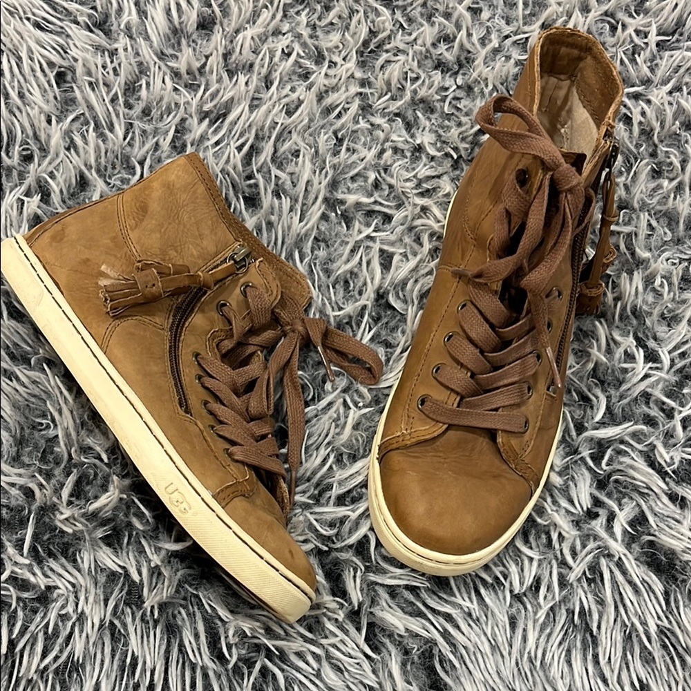 UGG Tan High-Top Blaney Sneakers with Side Zipper